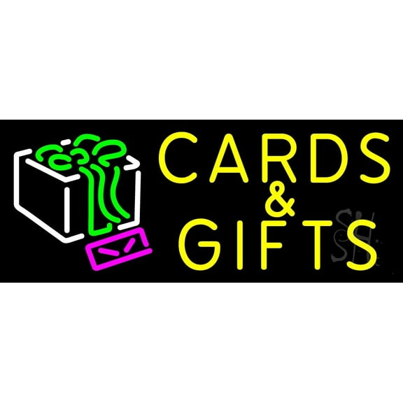 Cards And Gifts Block LED Neon Sign 13" Tall x 32" Wide - inches, Black Square Cut Acrylic Backing, with Dimmer - Premium built indoor Sign for Storefront, Store interior.