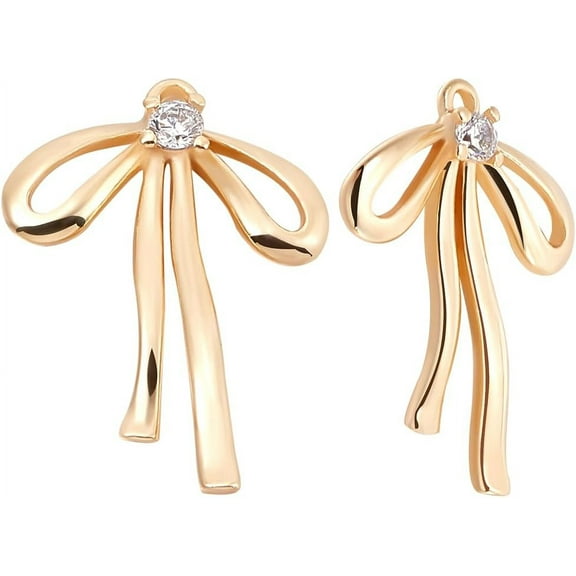 1 Box 6 Pairs Bowknot Charms Real 18K Gold Plated Cubic Zirconia Hollow Bow Tie Pendant Charm for Jewelry Making Supplies Bracelet Necklace DIY Craft