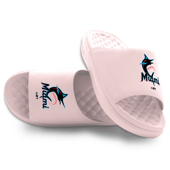 Youth ISlide Pink Miami Marlins Primary Motive Slide Sandals