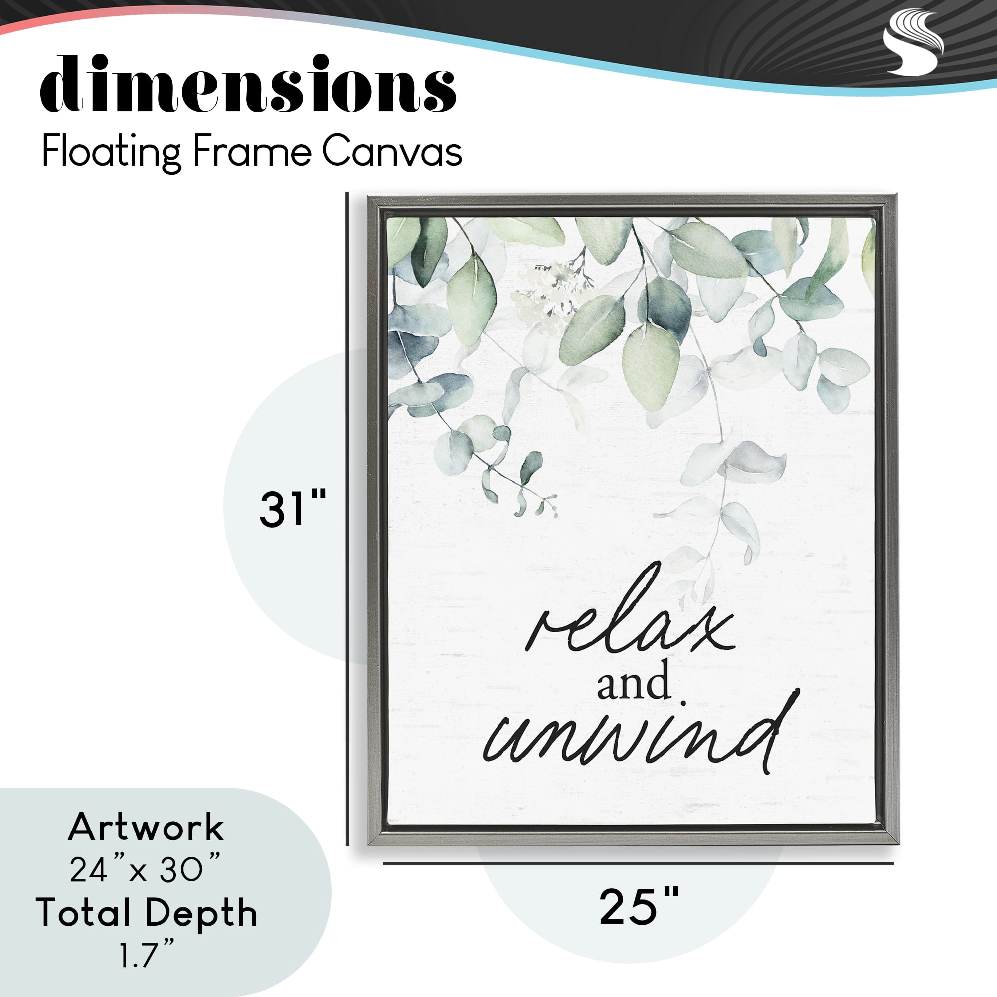 Relax And Unwind Herb Leaves Gray Framed Floater Canvas Wall Art, design by Lettered and Lined