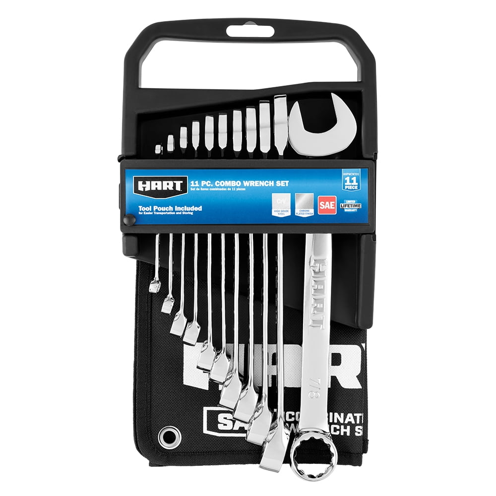 HART 11Piece SAE Combination Wrench Set with Tool Pouch, Chrome Vanadium