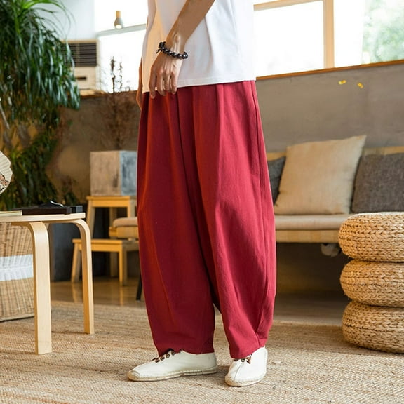 PiGOGI Men's Casual Holiday Jogger Pants - Pocket Drawstring Elastic Waist Comfortable Pants for Outdoor & Leisure Activities Wine XL