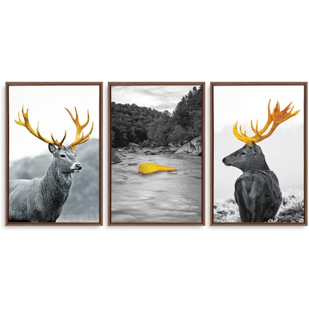 Wall26 Framed Modern Animals Canvas Wall Art Deer Prints, 24"x36", Set