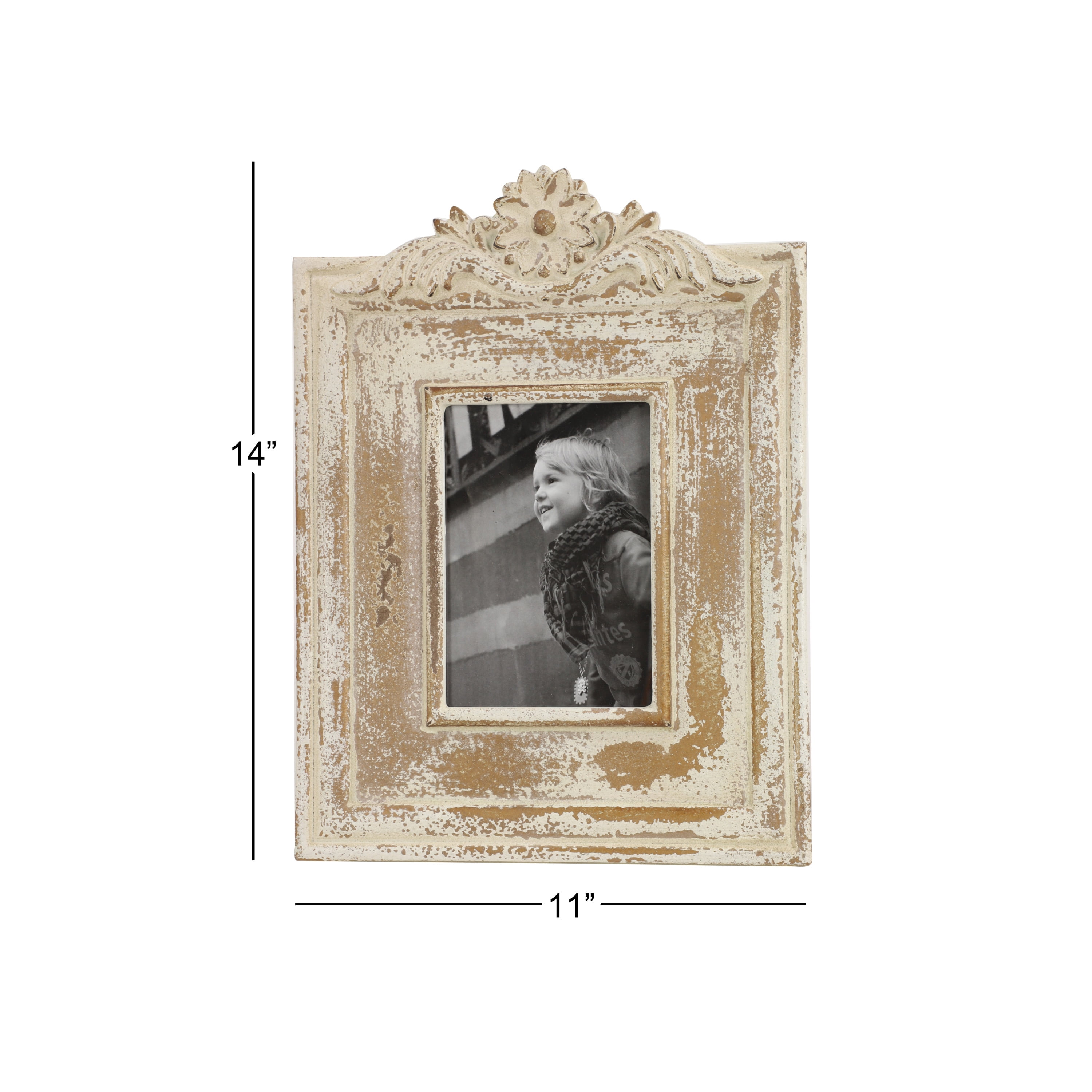 DecMode 4" x 6" Handmade Intricate Carved White Scroll Photo Frame