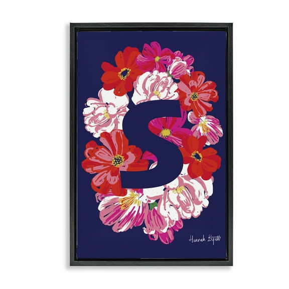 Stupell Industries Floral Bloom Letter S Botanical & Floral Painting Black Floater Framed Art Print Wall Art, 17 x 25