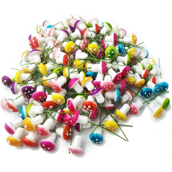 160PCS Fairy Garden Mushroom Mini Tiny Foam Mushroom Miniature Colorful Mushroom, Artificial Fairy Garden Ornament for Flower Pot Micro Landscape Decoration