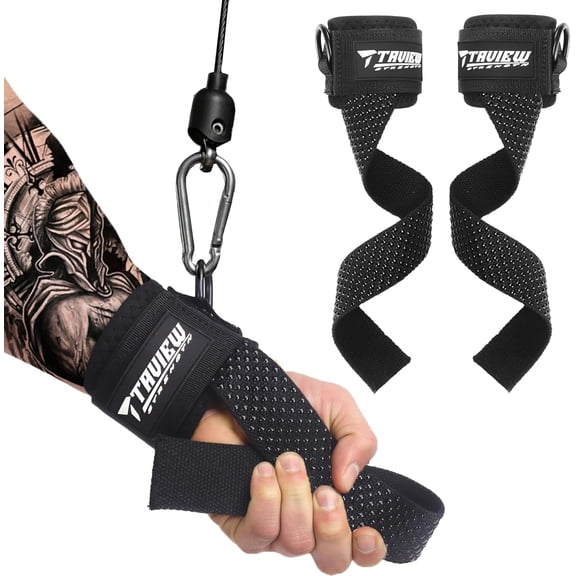 TAVIEW Weight Lifting Straps with Cuffed D Ring Wrist Support, Heavy Duty Comfortable Lifting Straps for Men with Secure Fit and Enhanced Grip for Gym Training,black