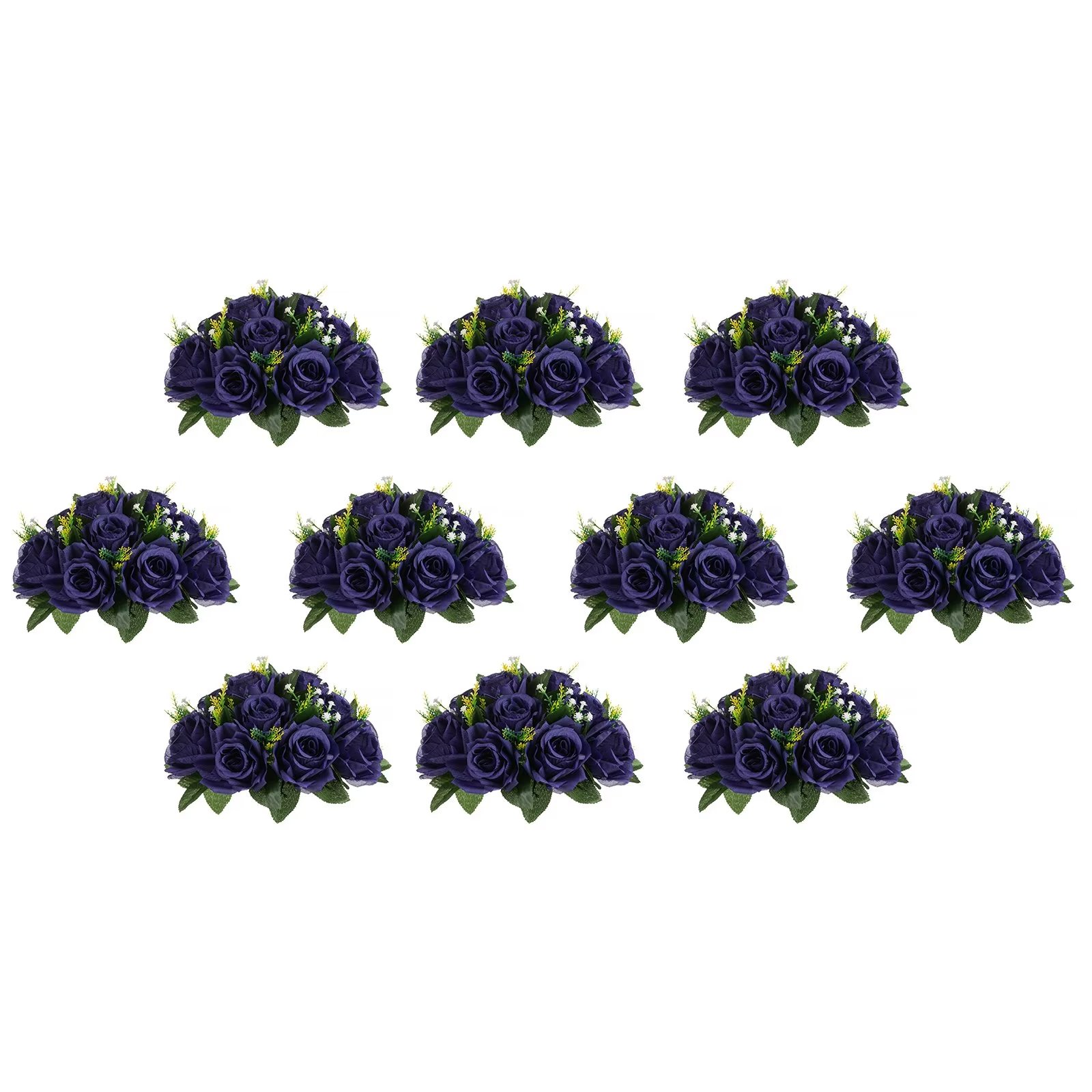 Nuptio 10pcs Dark Blue Fake Flowers Plastic Floral Ball 15 Heads