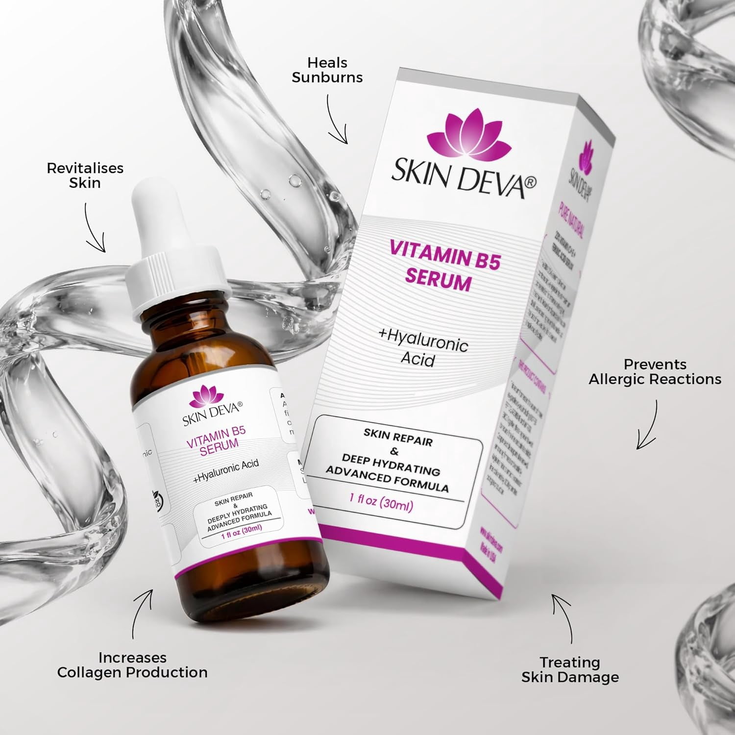 Skin Deva Vitamin B5 & Hyaluronic Acid Serum for Deep Hydration, Moisture Barrier Support & Smooth Skin, 1 oz