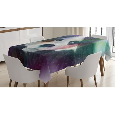 

Psychedelic Decor Tablecloth Panda Character in Dream World of Magic Hallucination Junkie Animal Art Rectangular Table Cover for Dining Room Kitchen 52 X 70 Inches Grey White by Ambesonne