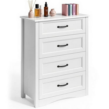 Asofer 4-Drawer White Dresser Cabinet with Metal Handle, Modern Wood Chest for Bedroom, Living Room