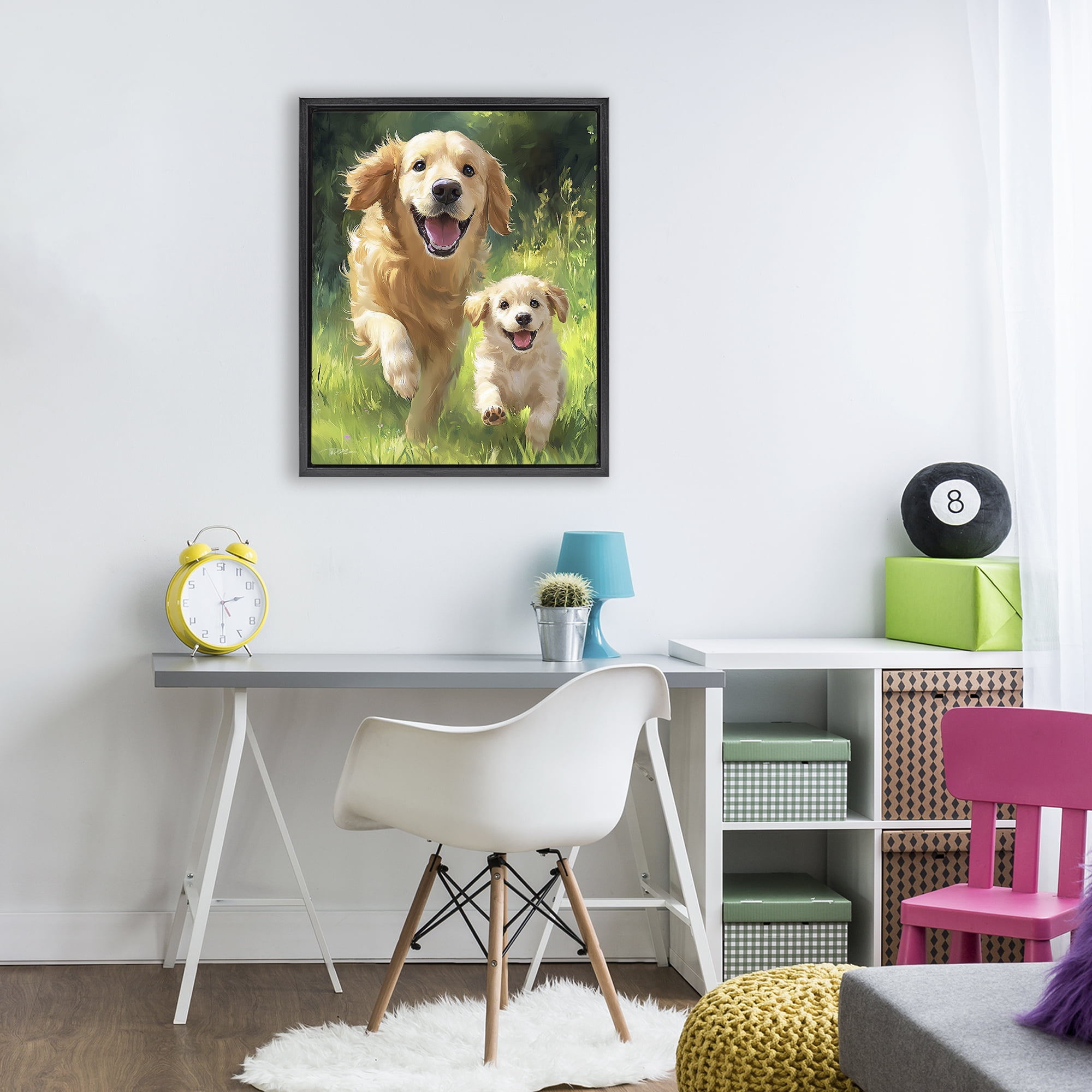 Father & Son Labrador Black Framed Floater Canvas Wall Art, design by Momart