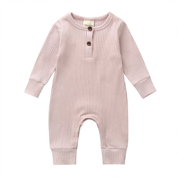 Newborn Infant Unisex Baby Boy Girl Button Solid Romper Bodysuit One Piece Jumpsuit Outfits Clothes