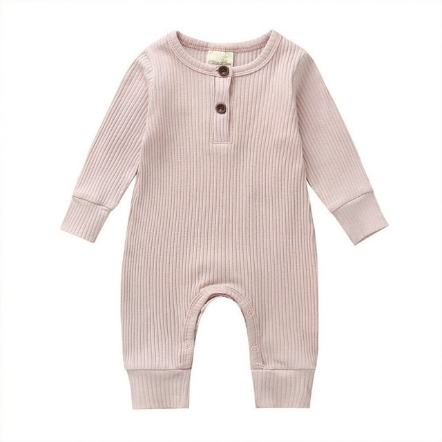 Gupgi Baby Boy Girl Button Romper One Piece Solid Color Knit Ribbed Jumpsuit