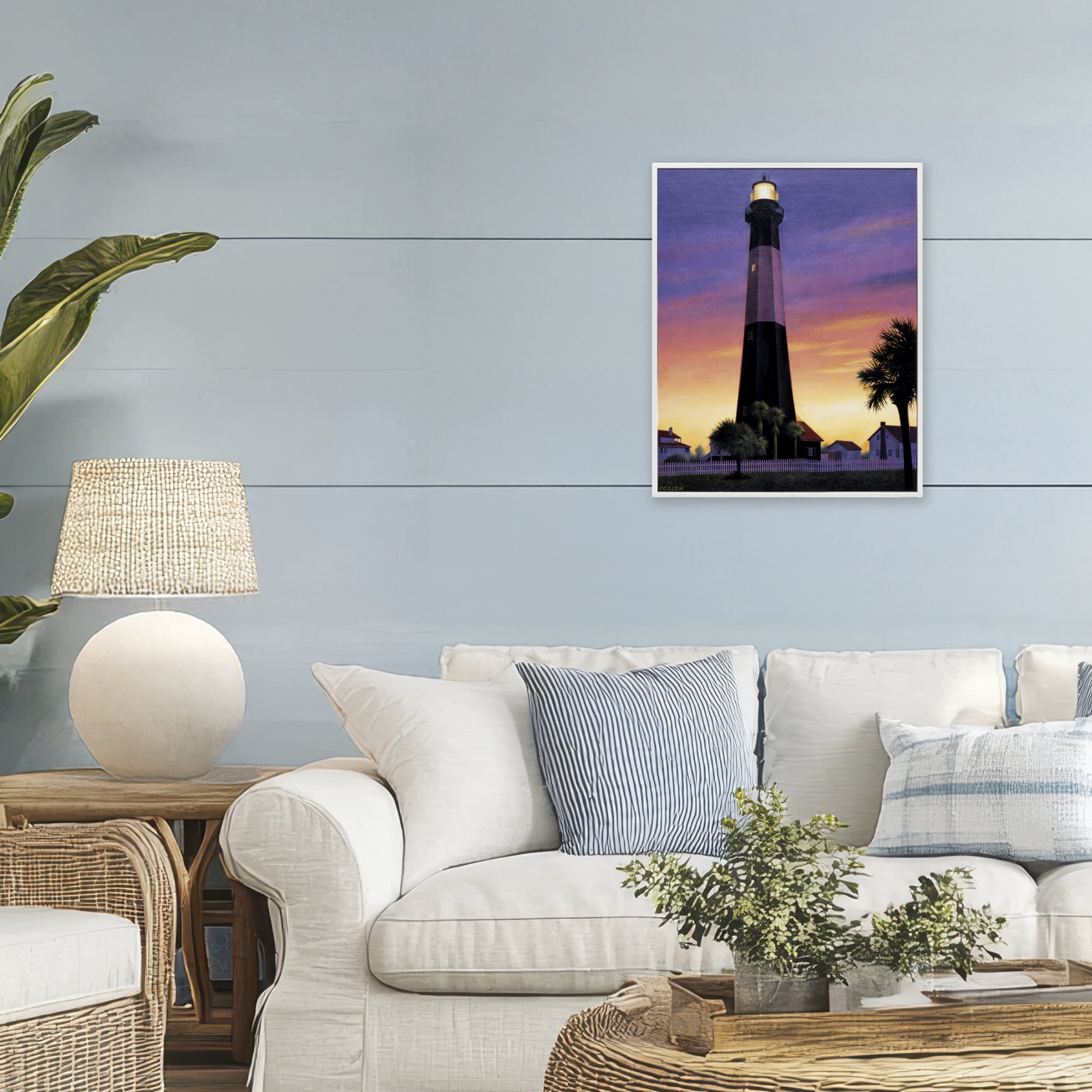 Georgia Tybee Island Lighthouse White Framed Giclee Art, design by Wind River Studios