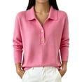 thumbnail image 2 of IUYRTFE Women Long Sleeve Collared Shirt Knit Sweater Solid Color Casual Pullover for Fall Winter Daily Wear, 2 of 5