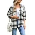 thumbnail image 4 of hirigin Women's Plaid Shirt Jacket, Casual Long Sleeve Button Down Boyfriend Shacket Coat, 4 of 9