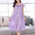 thumbnail image 2 of Tnhcen Plus Size Nightgown Women's Summer Sleepwear Sexy Lace Trim Short Sleeve Nightdress Ice Silk Midi Nightgown L-2XL Available in pink and purple, 2 of 6