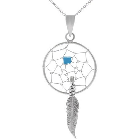 Brinley Co. Genuine Turquoise Bead Sterling Silver Dream Catcher Pendant, 18"