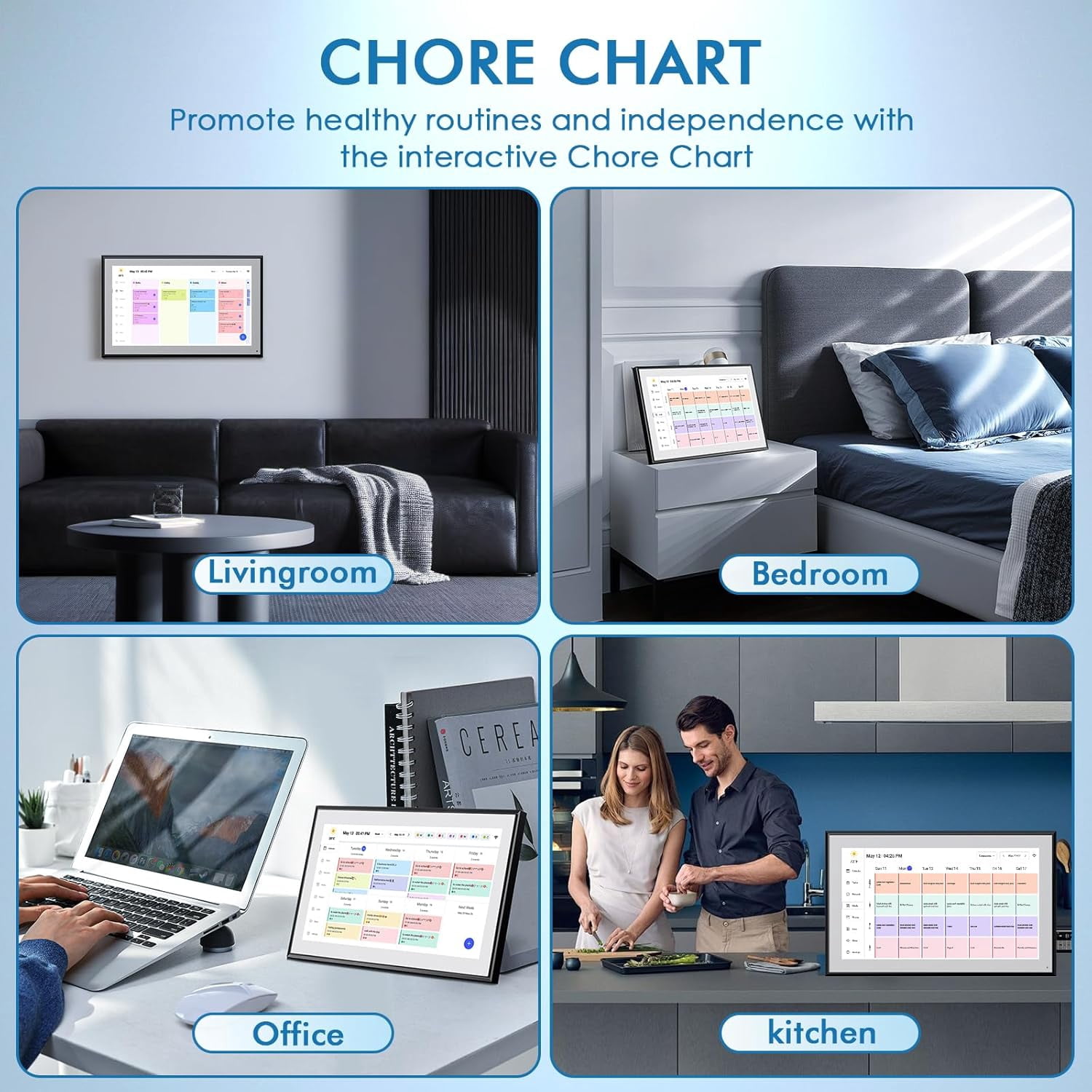 EKASN Digital Calendar, 15.6" Chore Chart Wall Planner, 1080P FHD Interactive Touchscreen,Display for Family Schedules and All Apps Full Free-Black