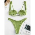 thumbnail image 5 of ZAFUL Women Swimwear Ribbed Frilled Underwire Bikini Swimsuit Light Green L, 5 of 7