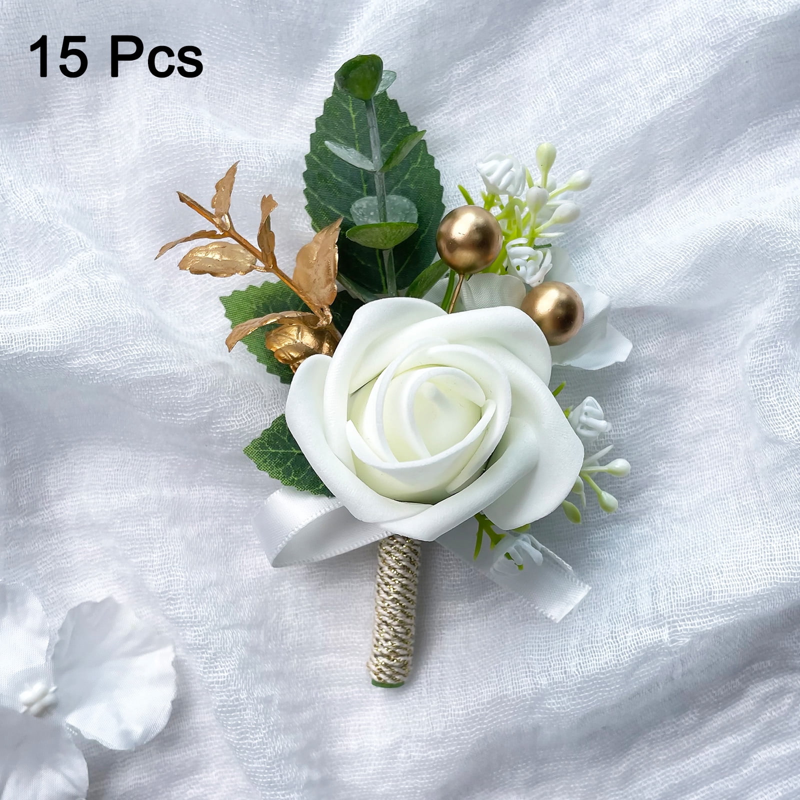 Unique Bargains Boutonnieres Buttonholes Pocket Corsage Artificial Flowers 15Pcs Colorful
