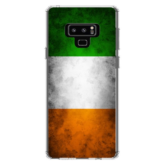 DistinctInk Clear Shockproof Hybrid Case for Samsung Galaxy Note 9 - TPU Bumper, Acrylic Back, Tempered Glass Screen Protector - Ireland Old Flag - Ireland