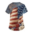 thumbnail image 3 of Iaqnaocc Patriotic Scrub Tops Women 4th of July American Flag Floral Print Nurse Working Uniforms Fashion V-Neck Side Slits Scrub Shirt July 4th Celebration Short Sleeve Nursing Scrubs Red S, 3 of 4