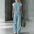 thumbnail image 5 of TEAJOPSUU Women's 2 Piece Linen Cotton Outfits Sets V Neck Button Vintage Vests Cargo Wide Leg Palazzo Pants with Pockets Matching Solid Sets Light Blue, 5 of 9