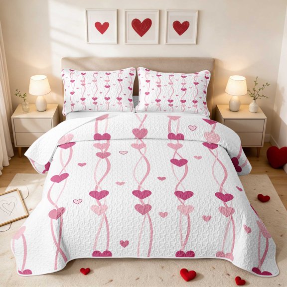 Erosebridal Outline Heart Sketch Simple Twin Quilt Set for Girls, Line Art Love Twin Coverlet Set, 2 Piece 1 Bedspread and 1 Pillowcase