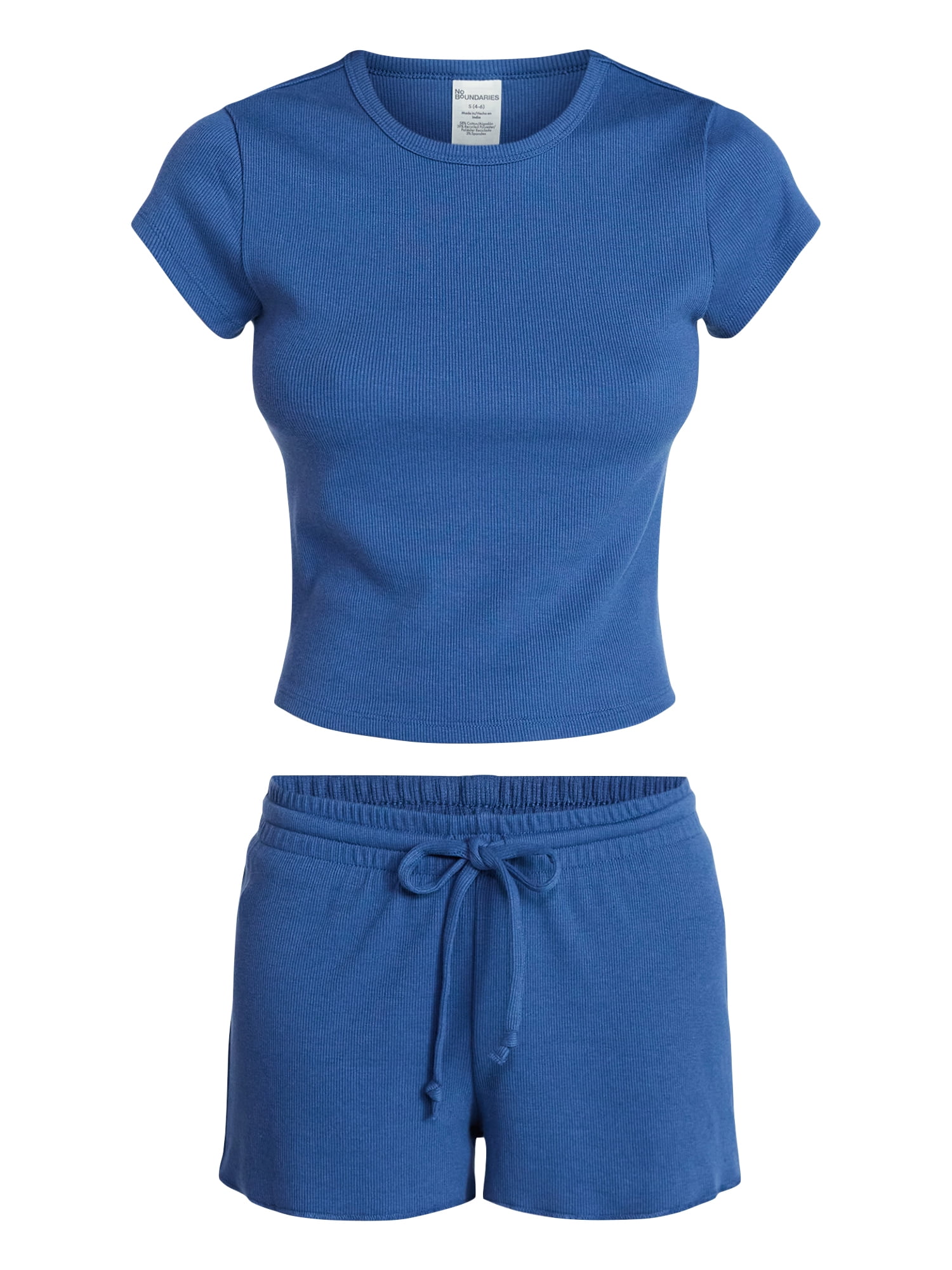 No Boundaries Sleep Ribbed Tee and Shorts Set, 2-Piece, Women’s XXS-3X