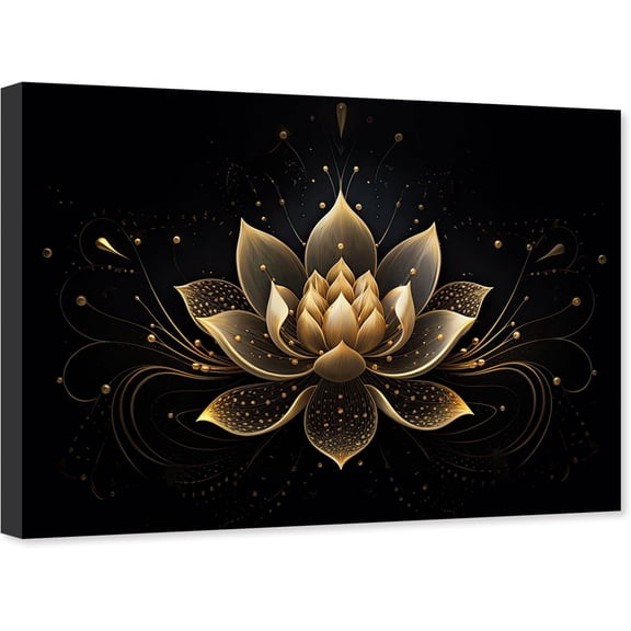 ZHONGYUTONG Gold Lotus Canvas Wall Art Abstract Golden Flower Pictures Zen Painting Meditation Artwork for Bathroom Decor Framed (12.00" x 18.00")