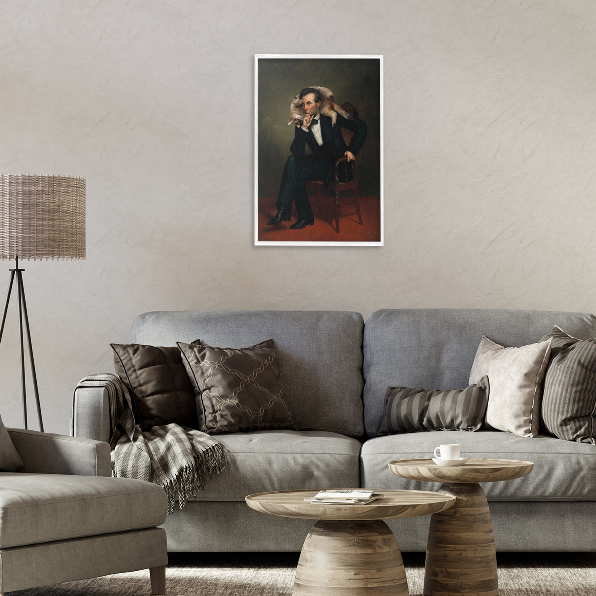 Stupell Industries Cat & Historical Leader White Framed Giclee Art, design by Sarah Adams