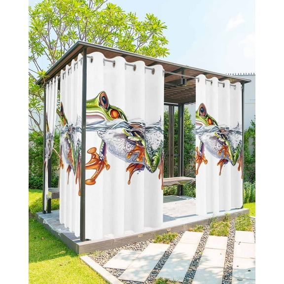 nqOlkjepod Outdoor Curtains for Patio Waterproof, Frogs Prints Outdoor Privacy Panels Grommet, Watercolor Animals in Water Blackout Outside Curtains for Porch/Cabana/Pergola/Gazebo 54"x84", 2 Panels