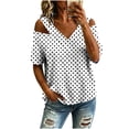 thumbnail image 2 of Neewe Women's 2026 Spring Summer Polk Dot V Neck Short Sleeve Pullover Blouse Off Shoulder T-Shirts, 2 of 6