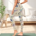 thumbnail image 3 of Renewold Dragonfly Flower Beige Yoga Pants with Pockets for Women Full Length Lounge Leggings High Waist Tummy Control Running Pants Activewear Stylish Womens Leggings, XS, 3 of 8