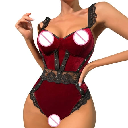 

Gubotare Sexy Lingerie For Women Kinky Women’s Sexy Eyelash Fishnet Lingerie Set Chain Babydoll Underwire Bra and Panty Sets with Garter Belt Red M