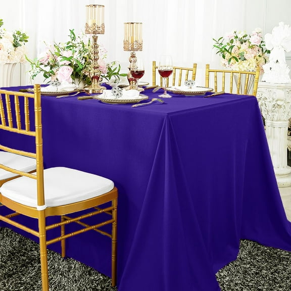 Wedding Linens Inc. Scuba Wrinkle Free 90" x 132" Rectangualr Table Cover Tablecloth - Regency Purple