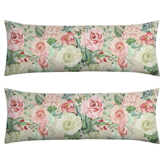 Abstract Floral Watercolor Body Pillow Cover 20x54 - Romantic Rose Peony Pattern Long Pillow Case with Invisible Zipper - Soft Full Body Pillow Protector - Machine Washable Cozy Slipcover for Sleeping