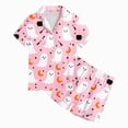 thumbnail image 4 of KPOPLK Halloween Pajamas Girl Fall Pumpkin Print Satin Button Up Sleepwears 2 Piece Top and Shorts Pjs Sets for 2-13 Years,Size 2-3 Years, 4 of 5