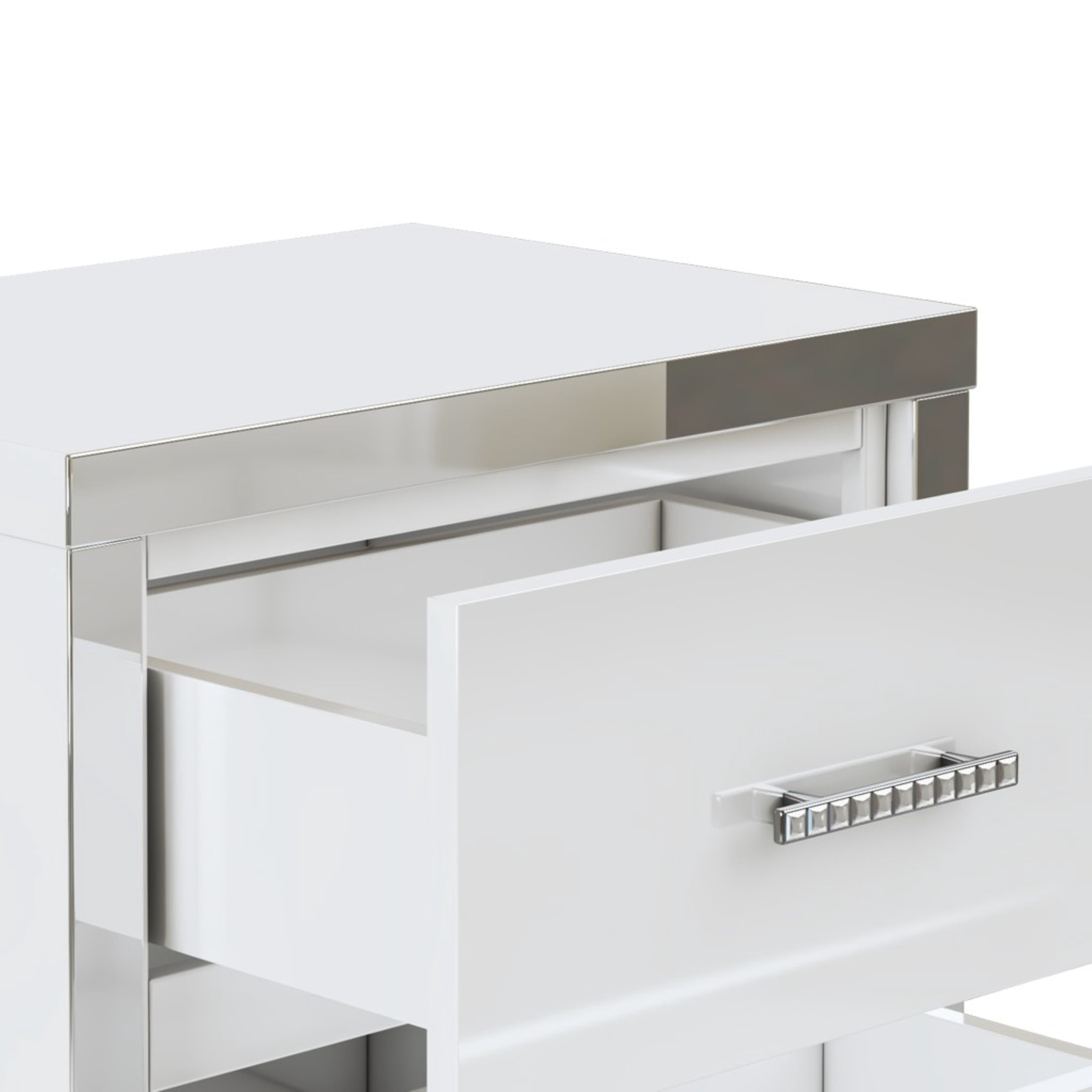Noble House High Gloss Nightstand with 2 Drawers, Metal Handles and Legs, White