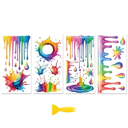 1 Set 4 Sheets 4 Styles PVC Waterproof Decorative Stickers Self Adhesive Decals for Furniture Decoration Teardrop 300x150mm 1 sheet/style
