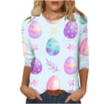 thumbnail image 2 of Xihbxyly Hauts Grande Taille Manches 3/4 pour Femmes T-shirt Imprimé de Pâques Col Rond Manches 3/4 Ample Manches Longues Col Rond Offres de Vacances, 2 of 5