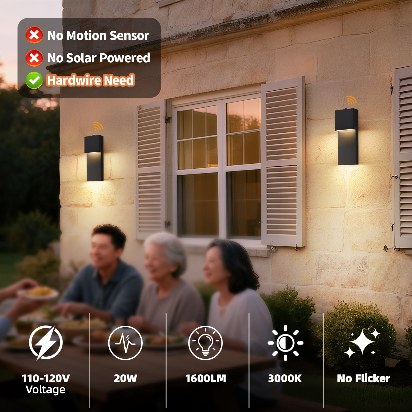 Modern LED Outdoor Wall Sconce, 15'' 20W Outdoor Light Fixtures Exterior Wall Lights, Black LED Front Porch Lights Outside Wall Mount Lighting for House, Backyard, Warm White 3000K, 2 Pack