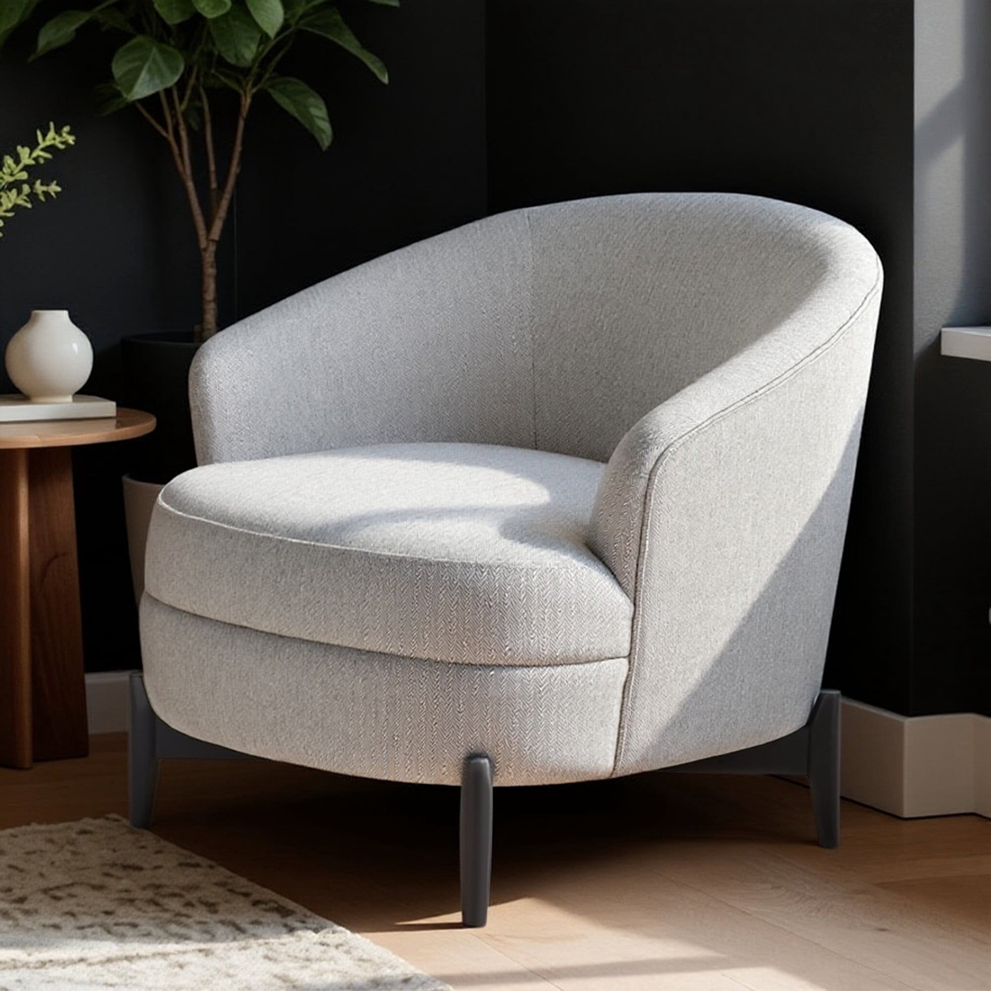 BSHTI 33.07" Linen Upholstered Barrel Accent Chair – Modern Comfortable Armchair for Living Room, Bedroom, or Office, Gray