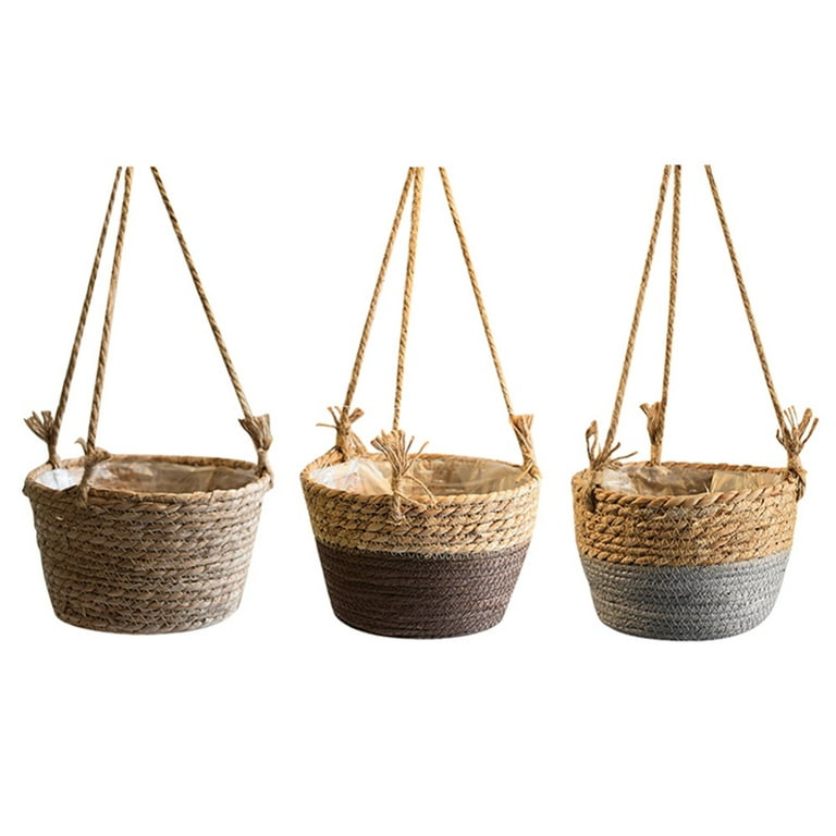Wall Hanging Small Storage Baskets, Hand- Woven Straw Flower Basket, Floral  Containers for Indoor Outdoor Garden Balcony 