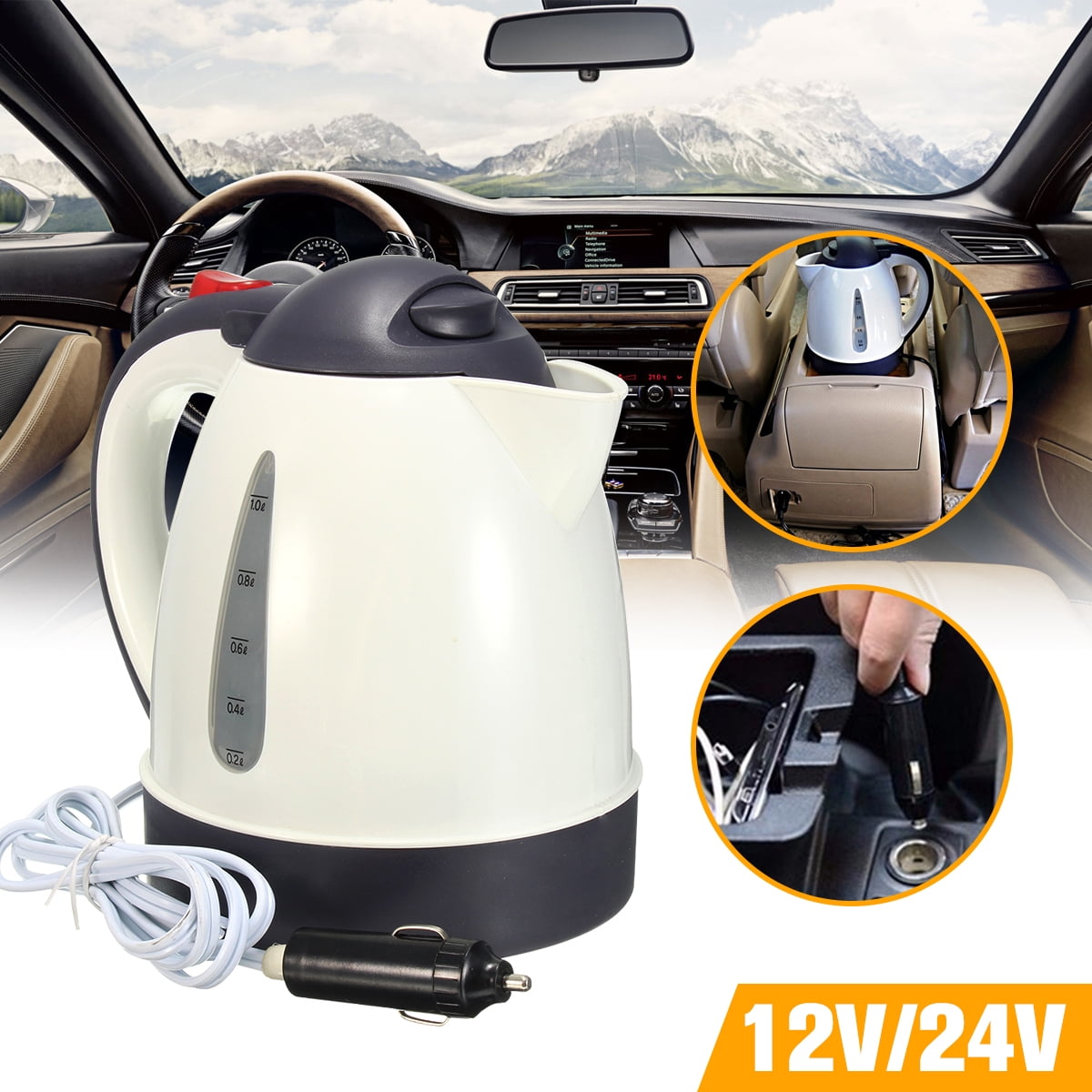 12/24V 1000ml Portable Car Kettle Electric Vehicle Boiler Travel