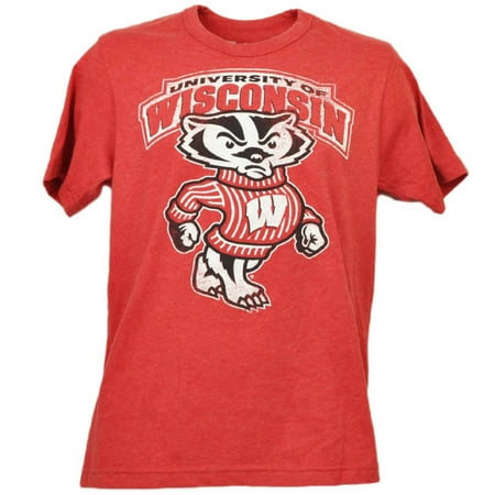 NCAA Wisconsin Badgers Distressed Logo Tshirt Tee Mens Red Short Sleeve ...
