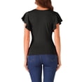 thumbnail image 3 of Blusa Faux Wrap Inspire Chic para Mujer, Blusa Casual de Verano con Cuello en V y Mangas con Volantes, Talla M, Color Negro, 3 of 6