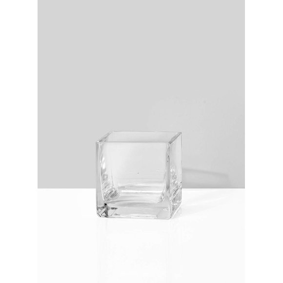 Serene Spaces Living Classic Clear Glass Cube Vase, Floral Centerpiece or Candle Holder, 3" Cube